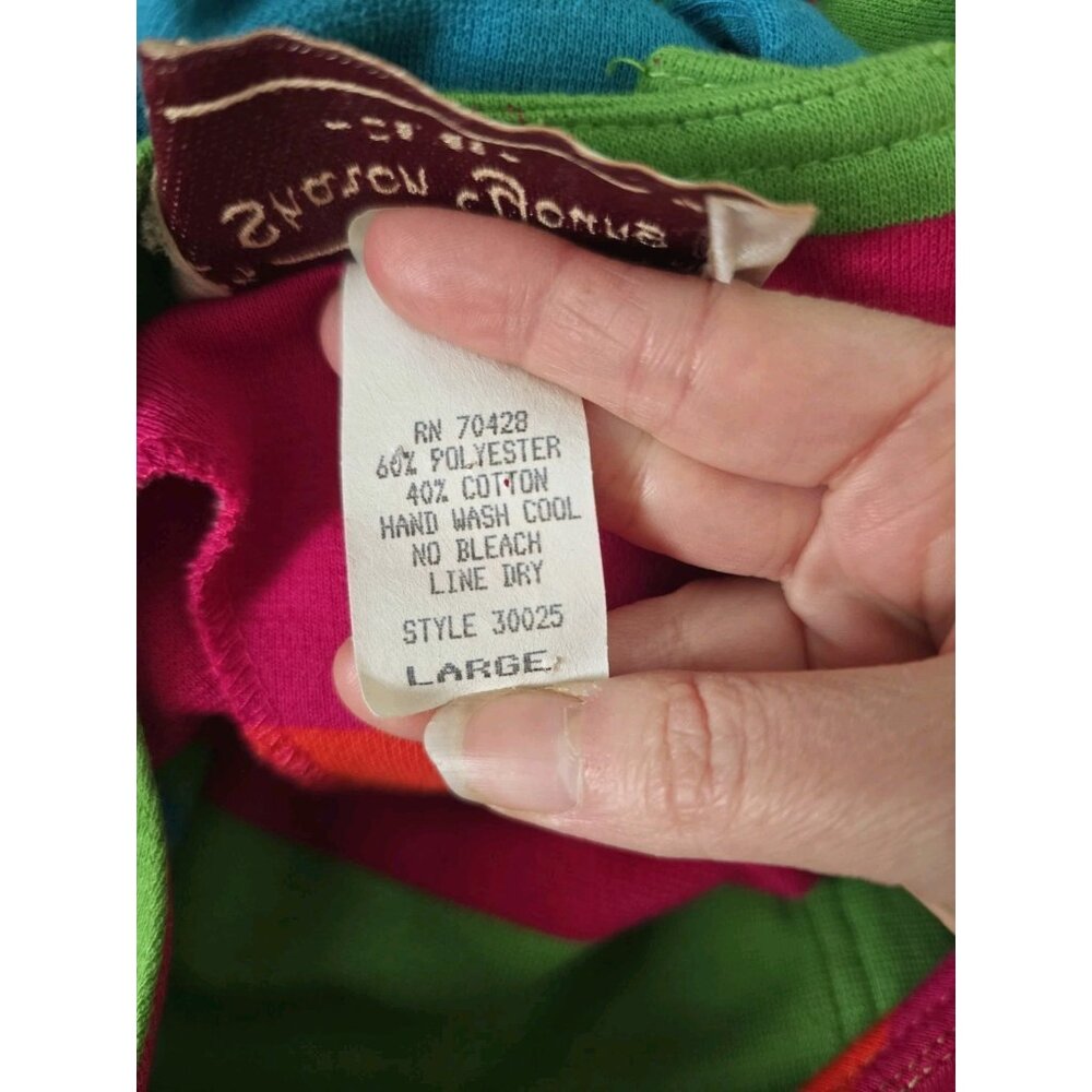 Sharon Young Rainbow Vintage Retro Striped Short Sleeves Maxi Midi Dress L Large - Picture 7 of 13